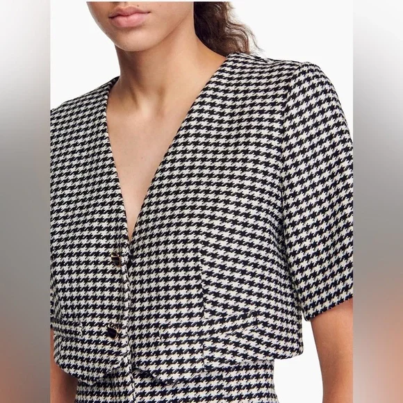 Sandro Short Houndstooth Tweed Dress Size 38 US 6 MSRP: $445 Excellent Condition - Picture 4 of 16